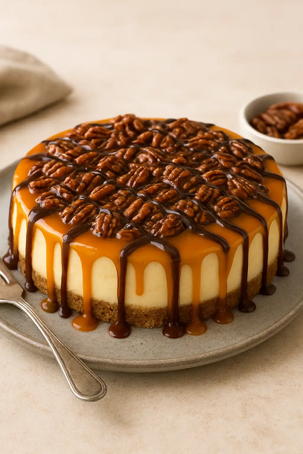 caramel pecan turtle cheesecake