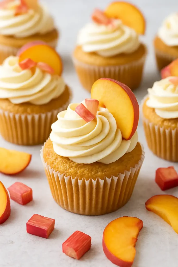 rhubarb honey peach cream cheese cupcakes