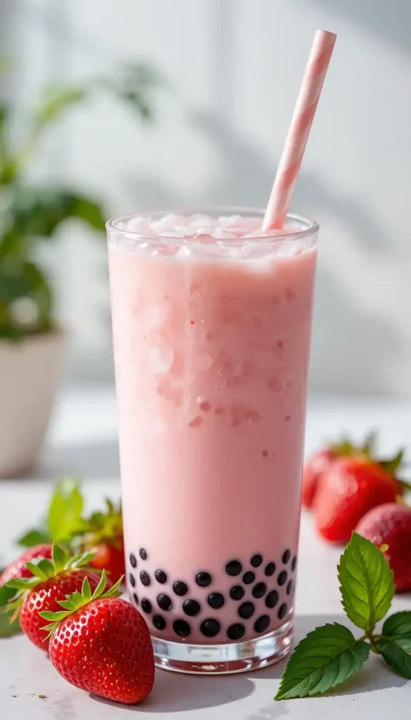 Strawberry Milk Tea with Boba