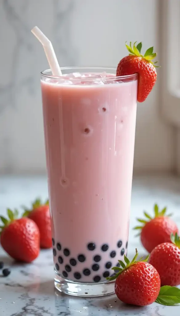 Strawberry Milk Tea with Boba