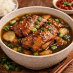 caramelised soy chicken in garlic ginger broth