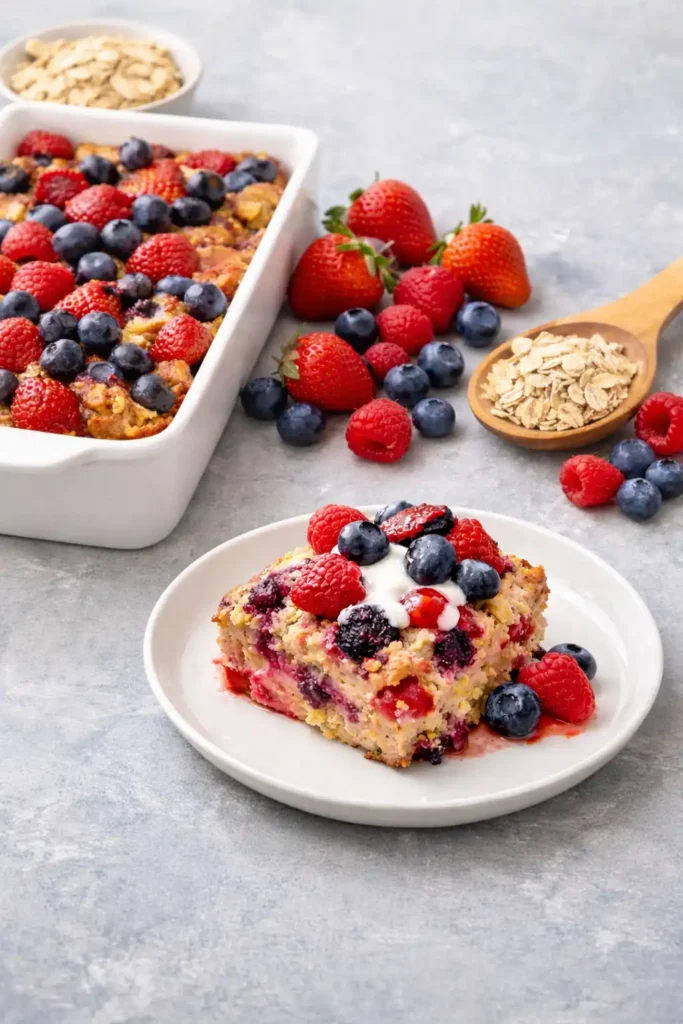 high protein triple berry bake